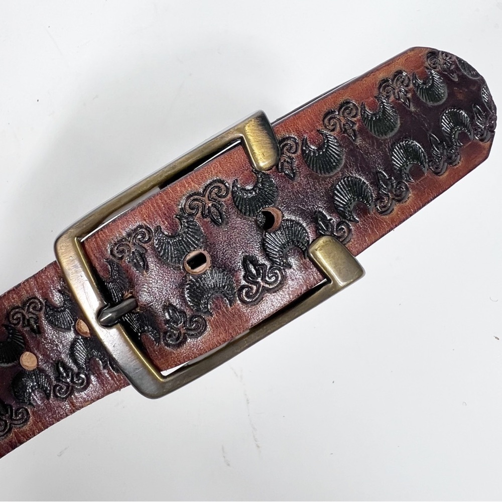 Latitan Handstained Tooled Leather with antiqued brass hardware